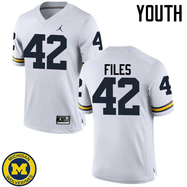 Youth Michigan Wolverines #42 Joseph Files White Embroidery Jersey